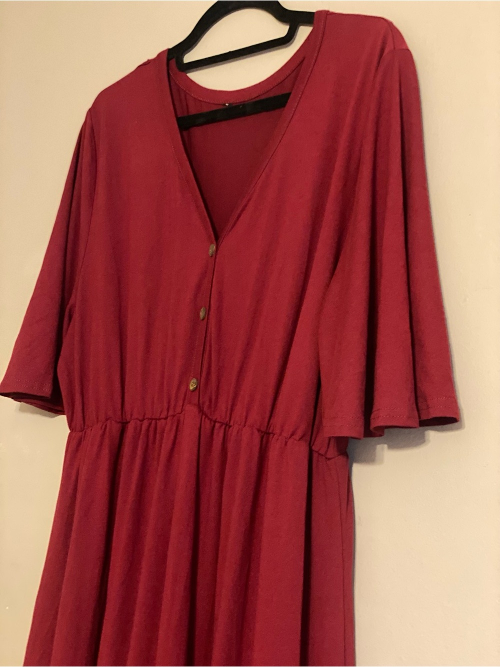 2XL Maxi Dress Burgundy V-Neck Button Front - Picture 2 of 16